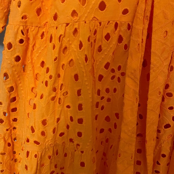 Zara Midi Cotton Eyelet Embroidered Orange  Belted Dress - Picture 4 of 5